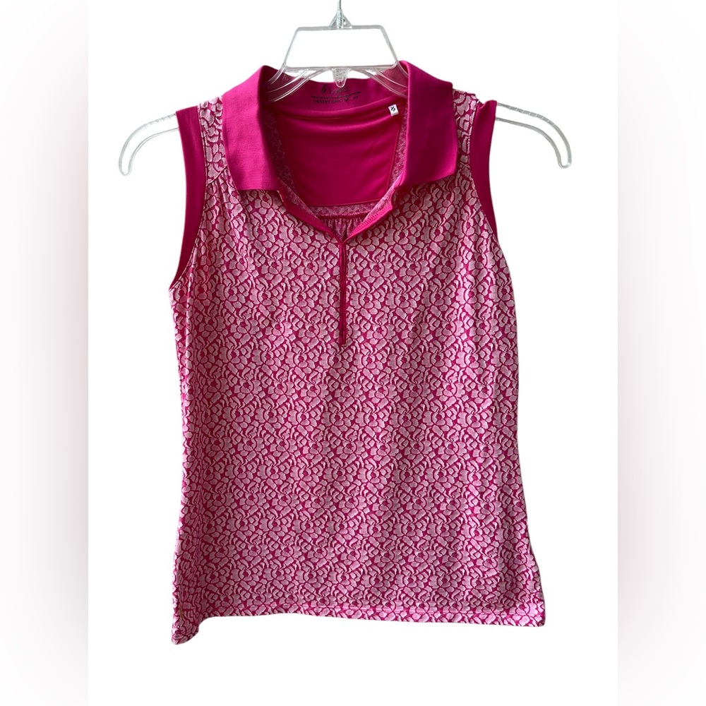 Nancy Lopez Desert Dry Sleeveless Polo Shirt Persian Rose Peony Women’s Medium